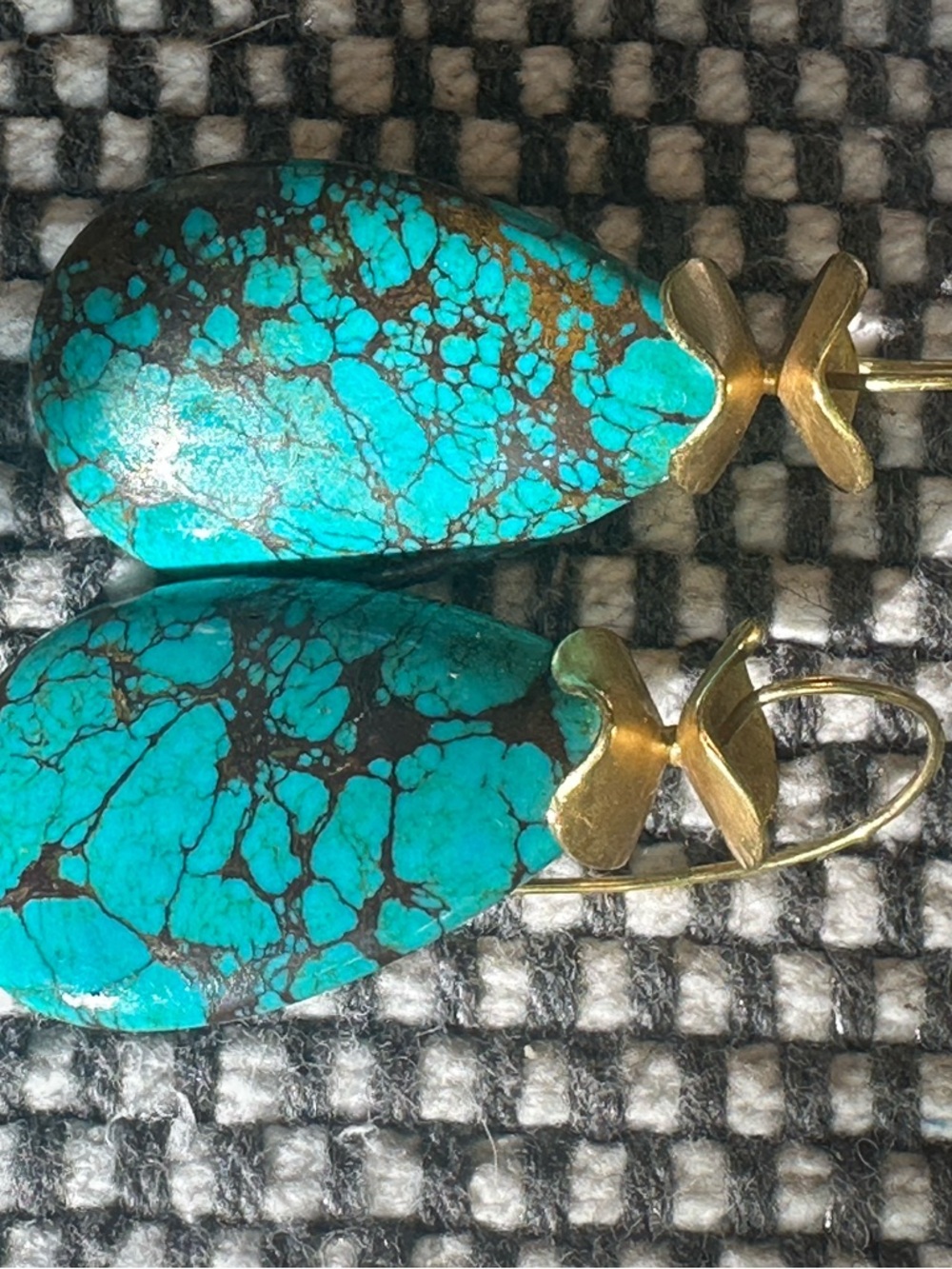 Turquoise Teardrop Earrings with 18kt Gold Accents - Women Jewelry